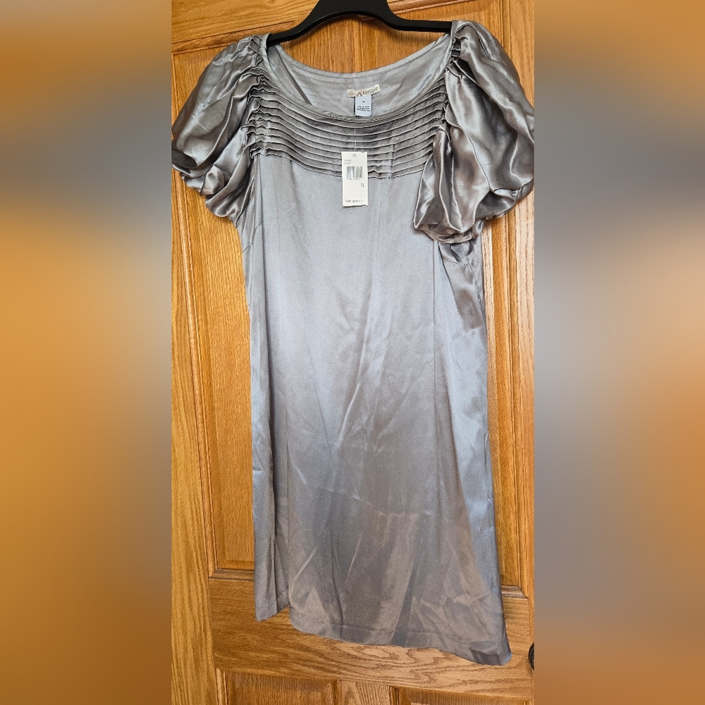 Kensie Silver Sheath Dress with Puff Sleeves